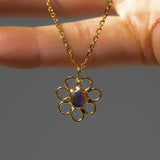 Purple Sea Glass Flower Necklace -  Gold Vermeil