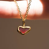 Red Sea Glass Heart Necklace, Gold Vermeil