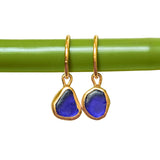 Blue Sea Glass Hoops - Gold Vermeil