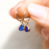 Blue Sea Glass Hoops - Gold Vermeil