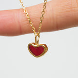 Red Sea Glass Heart Necklace, Gold Vermeil