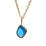 Blue Sea Glass Necklace - Gold Vermeil