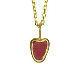 Red Sea Glass Heart Necklace, Gold Vermeil