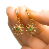 Green Sea Glass Flower Hoops - Gold Vermeil