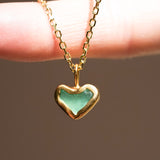 Green Sea Glass Heart Necklace, Gold Vermeil