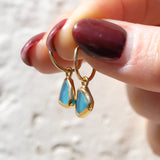 Blue Sea Glass Hoops - Gold Vermeil