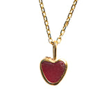 Red Sea Glass Heart Necklace, Gold Vermeil