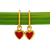 Red Sea Glass Heart Hoops, Gold Vermeil