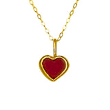 Red Sea Glass Heart Necklace, Gold Vermeil
