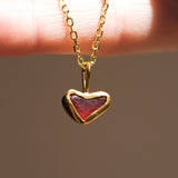 Red Sea Glass Heart Necklace, Gold Vermeil