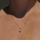 Pink Sea Glass Heart Necklace, Gold Vermeil