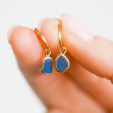 Blue Sea Glass Hoops - Gold Vermeil