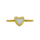 White Sea Glass Heart, Gold Vermeil - Size Q