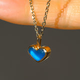 Blue Sea Glass Heart Necklace, Gold Vermeil