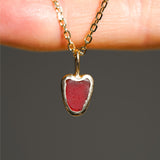 Red Sea Glass Heart Necklace, Gold Vermeil