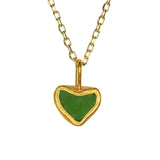 Green Sea Glass Heart Necklace, Gold Vermeil