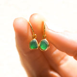 Green Sea Glass Hoops - Gold Vermeil