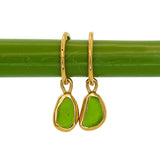 Green Sea Glass Hoops - Gold Vermeil