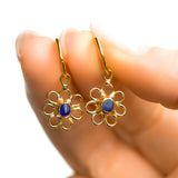 Blue Sea Glass Flower Hoops - Gold Vermeil