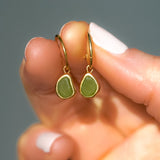 Green Sea Glass Hoops - Gold Vermeil