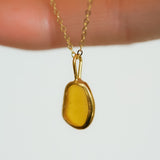 Yellow/Orange Sea Glass Necklace - Gold Vermeil