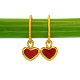 Red Sea Glass Heart Hoops, Gold Vermeil