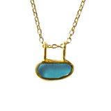 Blue Sea Glass Necklace - Gold Vermeil