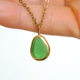 Green Sea Glass Necklace - Gold Vermeil