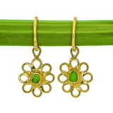 Green Sea Glass Flower Hoops - Gold Vermeil