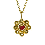 Red Sea Glass Heart Necklace, Gold Vermeil
