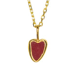 Red Sea Glass Heart Necklace, Gold Vermeil