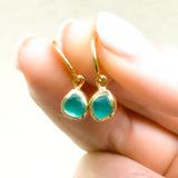Green Sea Glass Hoops - Gold Vermeil