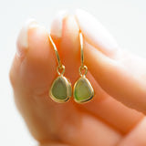 Green Sea Glass Hoops - Gold Vermeil