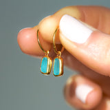 Blue Sea Glass Hoops - Gold Vermeil