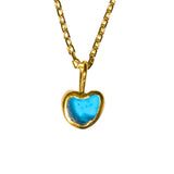 Blue Sea Glass Heart Necklace, Gold Vermeil
