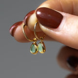 Green Sea Glass Hoops - Gold Vermeil