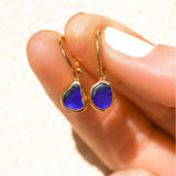 Blue Sea Glass Hoops - Gold Vermeil