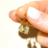 Green Sea Glass Hoops - Gold Vermeil