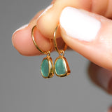 Green Sea Glass Hoops - Gold Vermeil