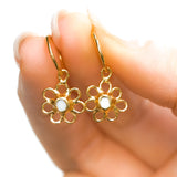 White Sea Glass Flower Hoops - Gold Vermeil