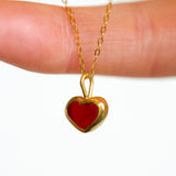 Red Sea Glass Heart Necklace, Gold Vermeil