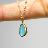 Blue Sea Glass Necklace - Gold Vermeil