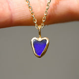 Blue Sea Glass Heart Necklace, Gold Vermeil