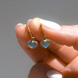 Blue Sea Glass Heart Hoops, Gold Vermeil