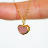 Pink Sea Glass Heart Necklace, Gold Vermeil
