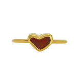 Red Sea Glass Heart, Gold Vermeil - Size Q