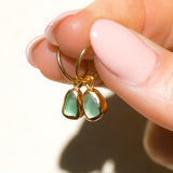Green Sea Glass Hoops - Gold Vermeil