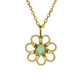 Green Sea Glass Flower Necklace -  Gold Vermeil