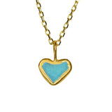 Blue Sea Glass Heart Necklace, Gold Vermeil