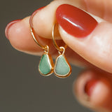 Green Sea Glass Hoops - Gold Vermeil